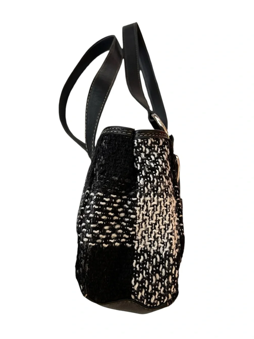 Quiet Luxury - Black & White Plaid - Tweed Texture - Bag with Silver Hardware